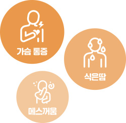 가슴통증, 메스꺼움, 식은땀